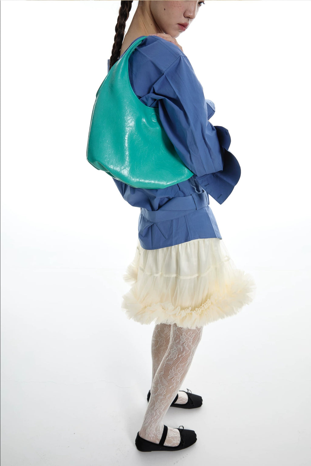 Le Romey Soft Crinkled Shiny Leather Fuka Underarm Bag